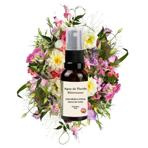 Agua de Florida von Abuela Vitelia vom Stamm der Kofan aus Kolumbien, zeremonielles Blütenwasser, Raumspray, Auraspray, Duftspray für Rituale
