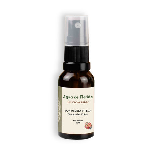 Agua de Florida von Abuela Vitelia vom Stamm der Kofan aus Kolumbien, zeremonielles Blütenwasser, Raumspray, Auraspray, Duftspray für Rituale
