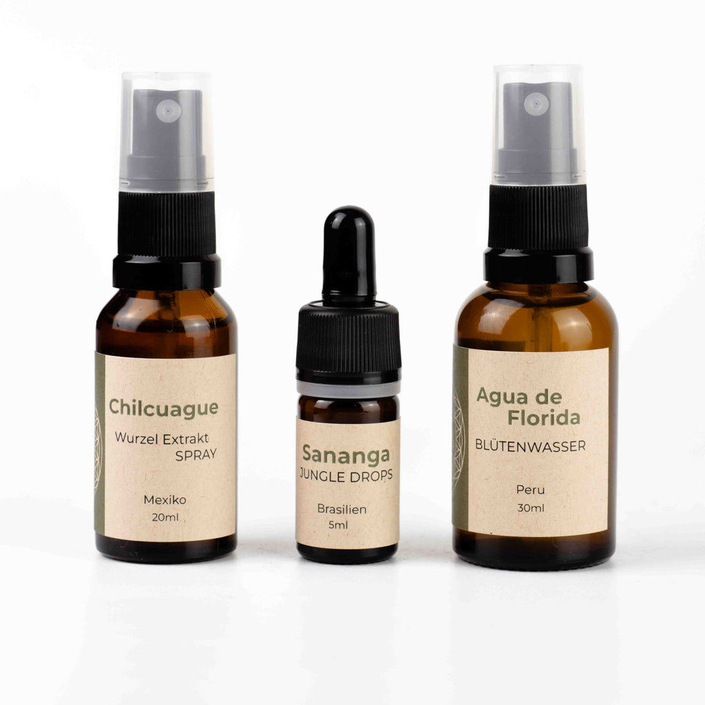All Senses Set, Chilcuague Spray, Sananga Augentropfen, Agua de Florida, Blütenwasser