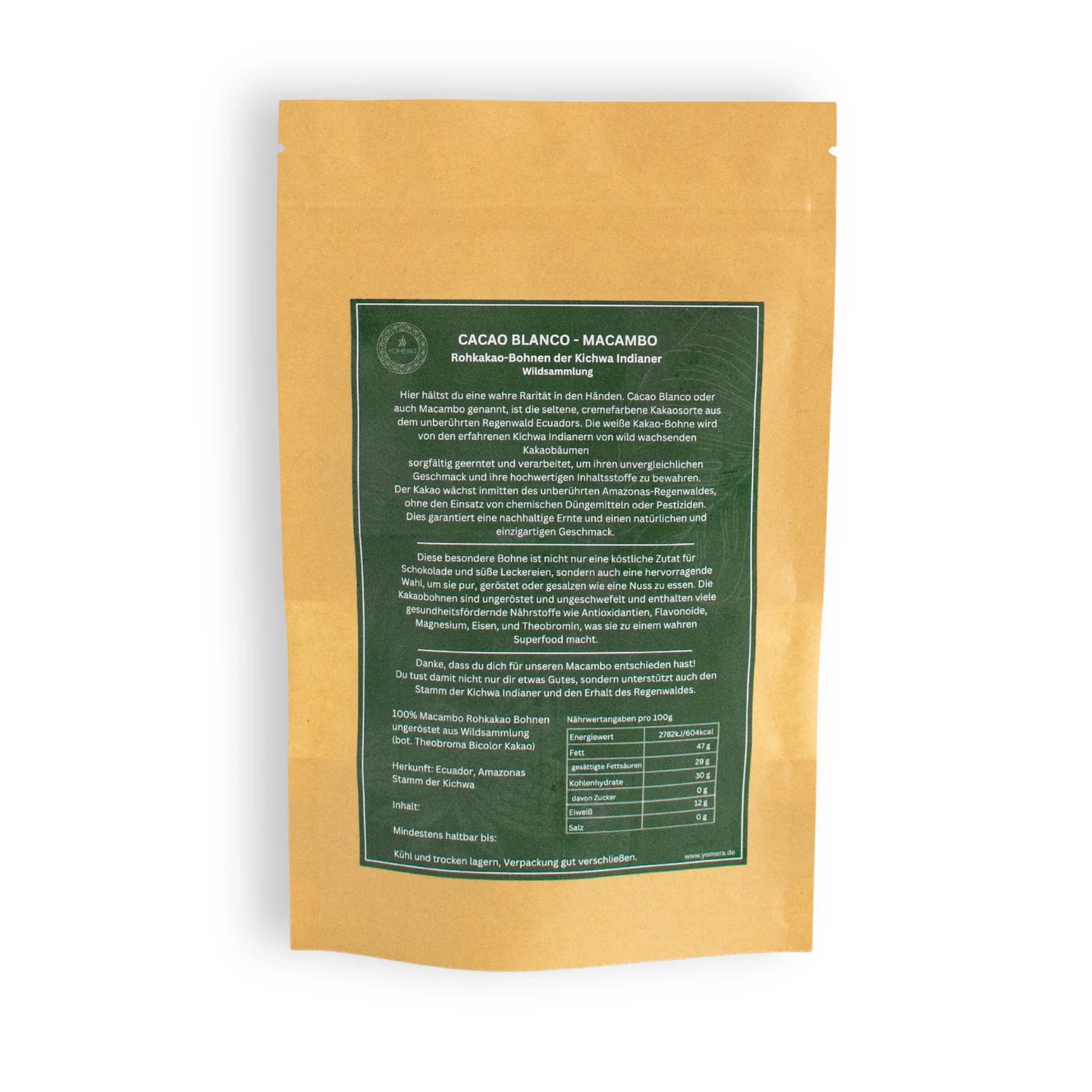 Cacao Blanco, Macambo, weiße Kakao Bohne aus Südamerika, Wildsammlung aus Ecuador, Anleitung, Inhaltsstoffe 