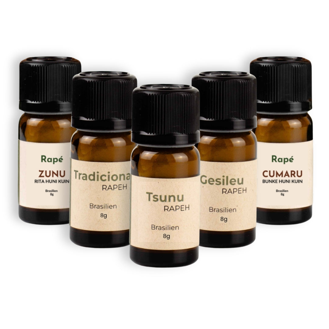 Rapeh, Rapè, Hapé, 5er Set, spare 15% im Set, Zunu aus Brasilien, Rita Huni Kuin, Cumaru, Rapé aus Brasilien, 8g, im Glas wiederverschließbar, traditionelles rapé, schamanischer Schnupftabak